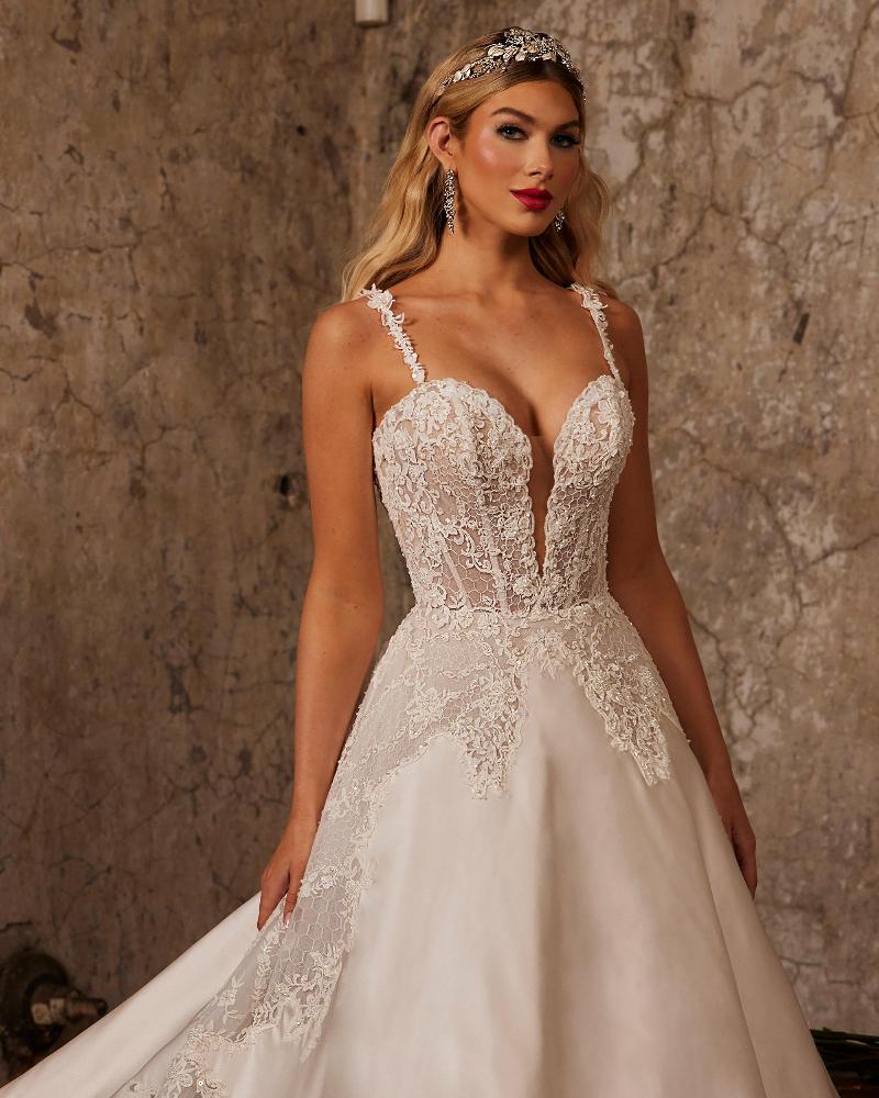 122241 lace and satin wedding dress with pockets and ball gown silhouette3
